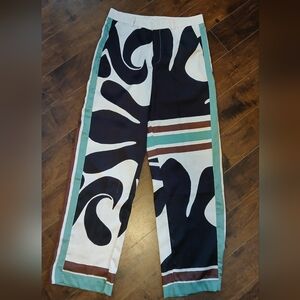 Zara Black and White Pants with Green And Brown Accents